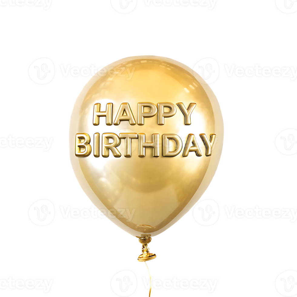 A Golden Balloon with Happy Birthday embossed on it against a black background png