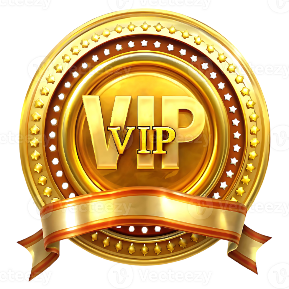 Gold VIP Badge with Ribbon Award Emblem Luxury Status Symbol png