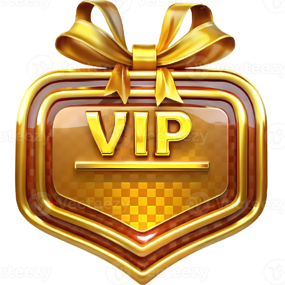 Golden VIP Heart Shaped Badge with a Bow png