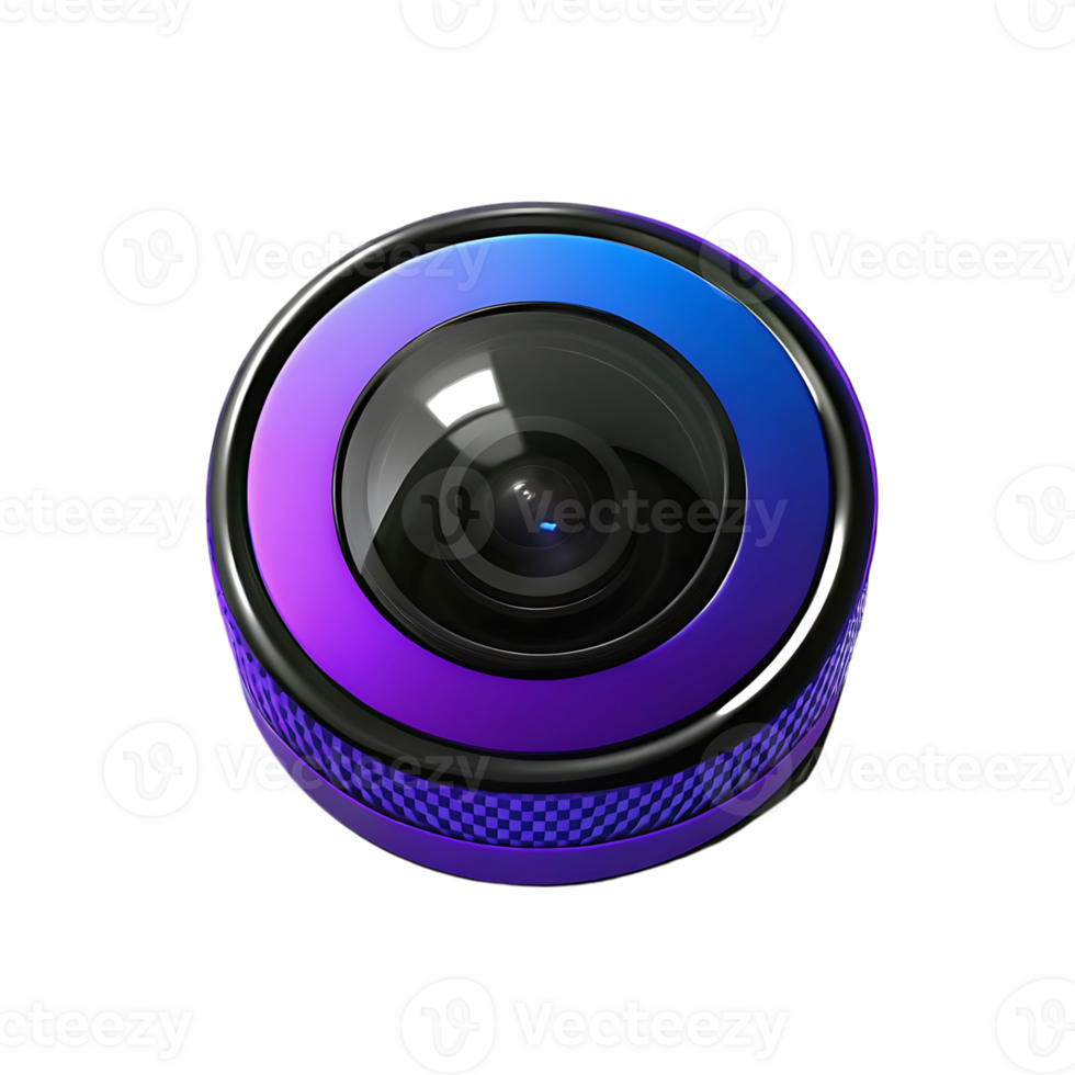 Futuristic Purple and Blue Camera Lens Design High Resolution 3D Render png