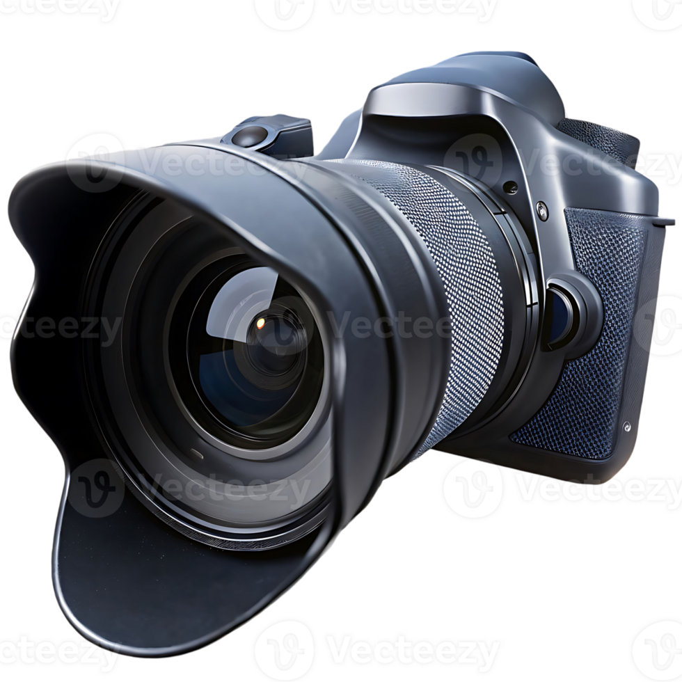 Professional DSLR Camera with Lens Hood and Large Aperture Lens png