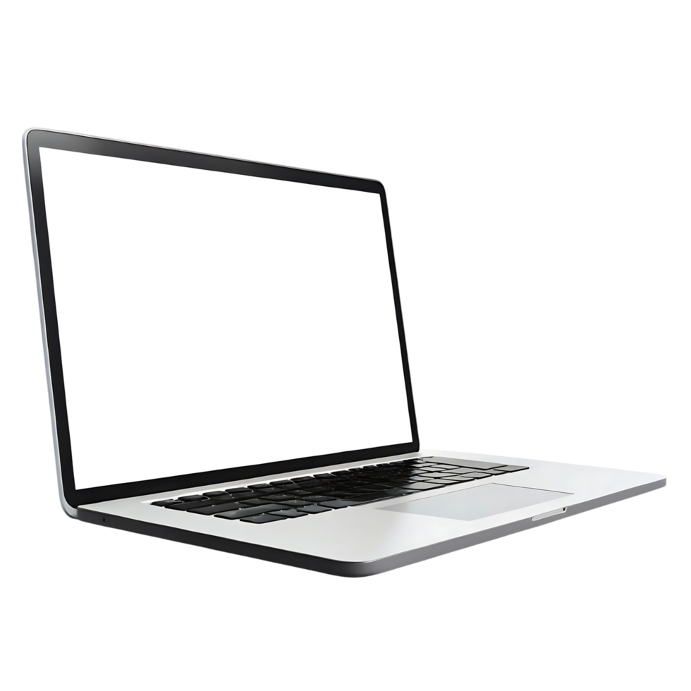 A laptop computer with a blank screen on a black background png