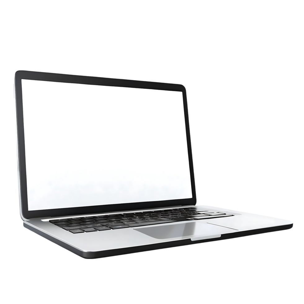A laptop computer with a blank screen on a black background png