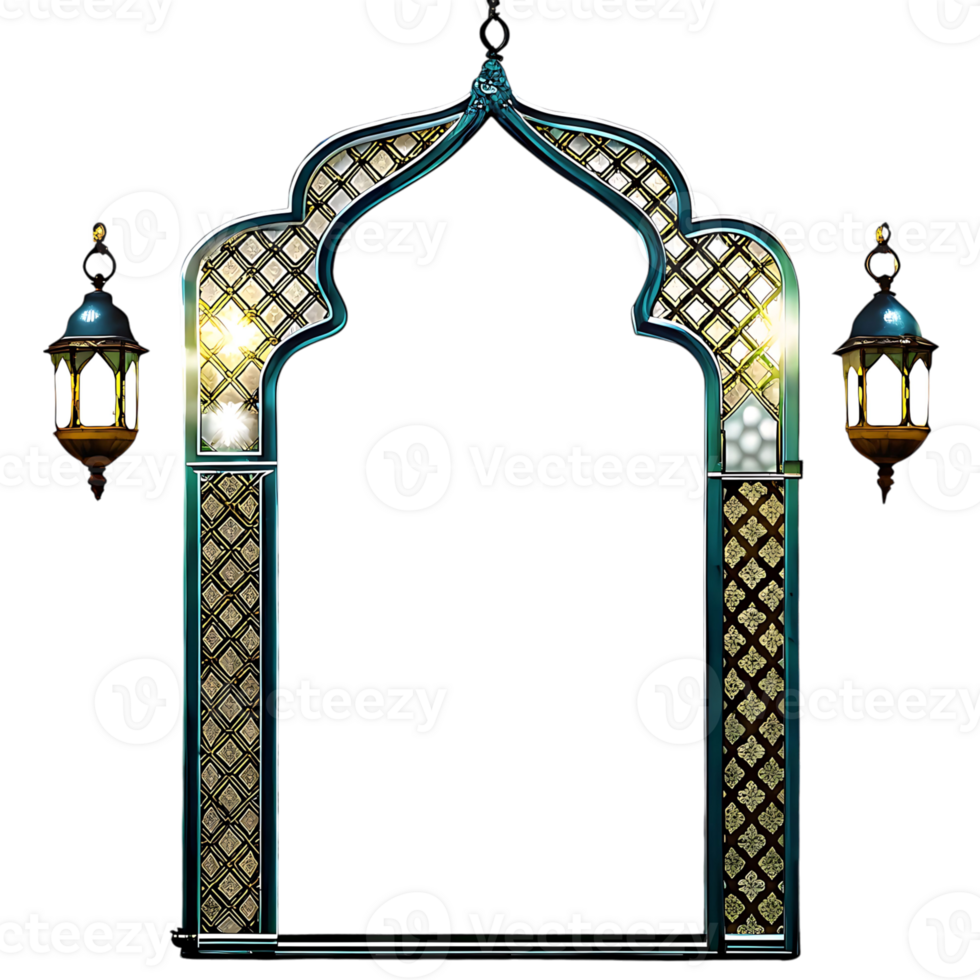 Elegant Islamic Archway with Luminous Lanterns Ramadan Kareem Mubarak png