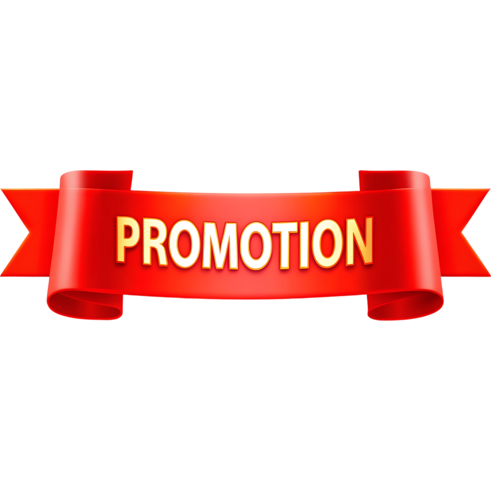 A red ribbon with the word promotion on it png