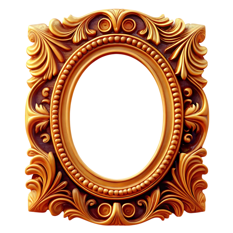 Ornate Golden Oval Picture Frame with Intricate Carvings and Flourishes png