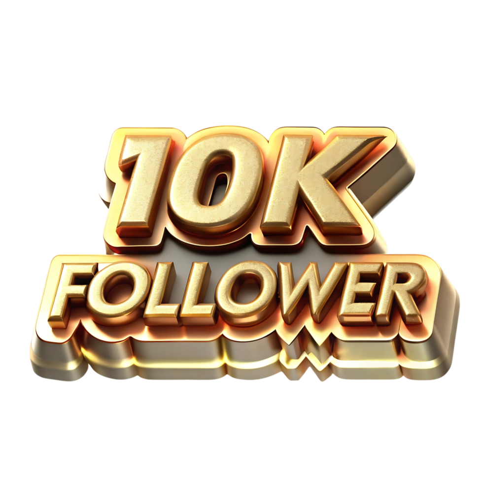 10k followers gold 3d text on black background png
