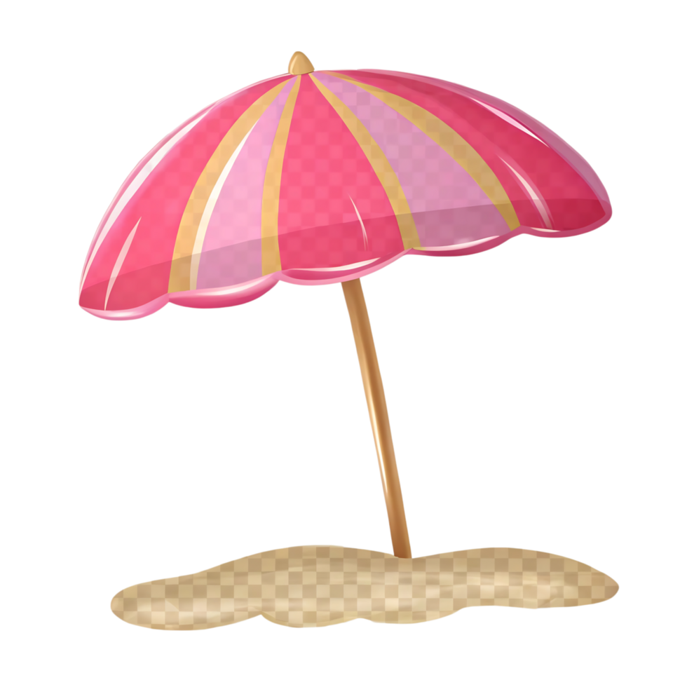 Pink and Gold Striped Beach Umbrella in the Sand A Summertime Delight png