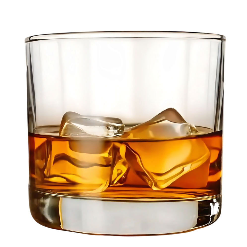 A glass of whiskey with ice cubes png