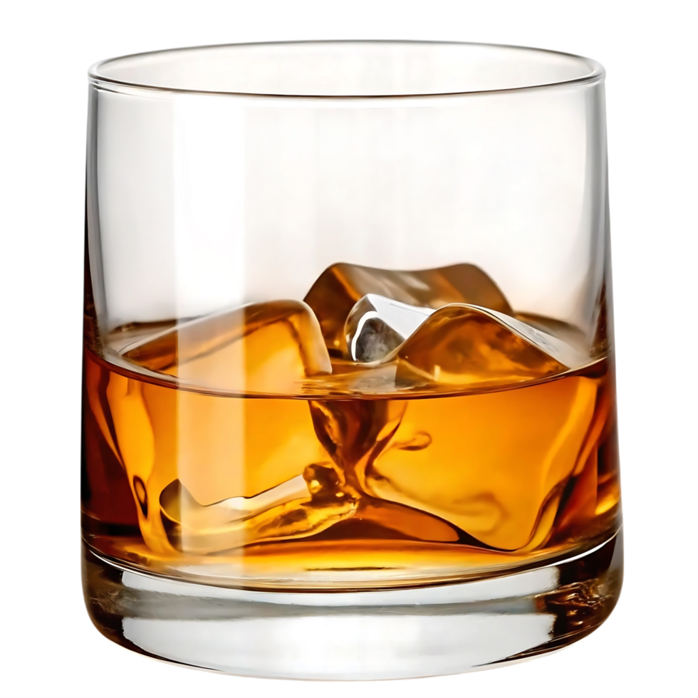 A glass of whiskey with ice cubes png