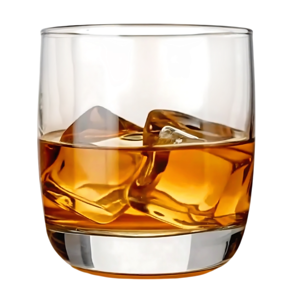 A glass of whiskey with ice cubes png