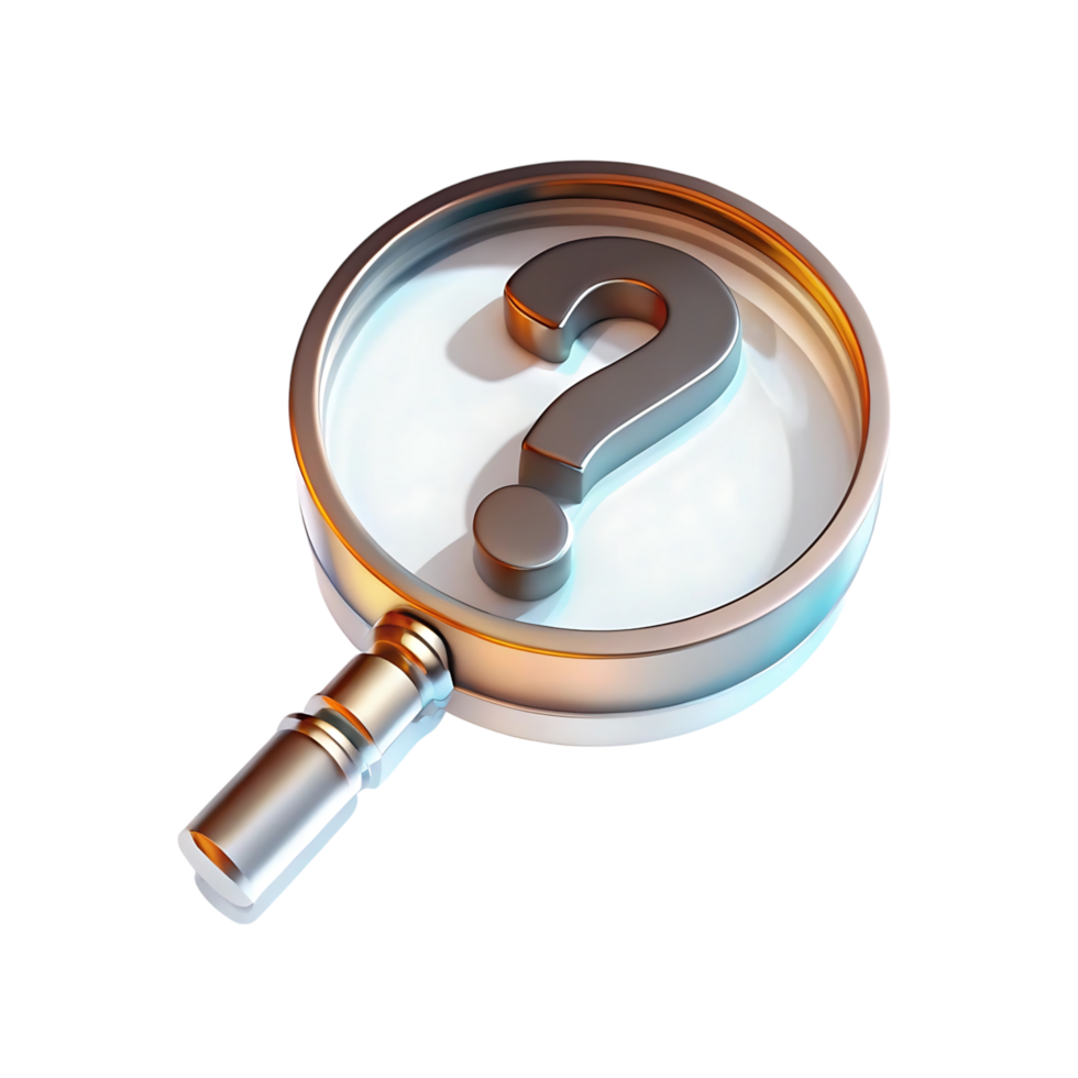 Magnifying glass with question mark on black background png