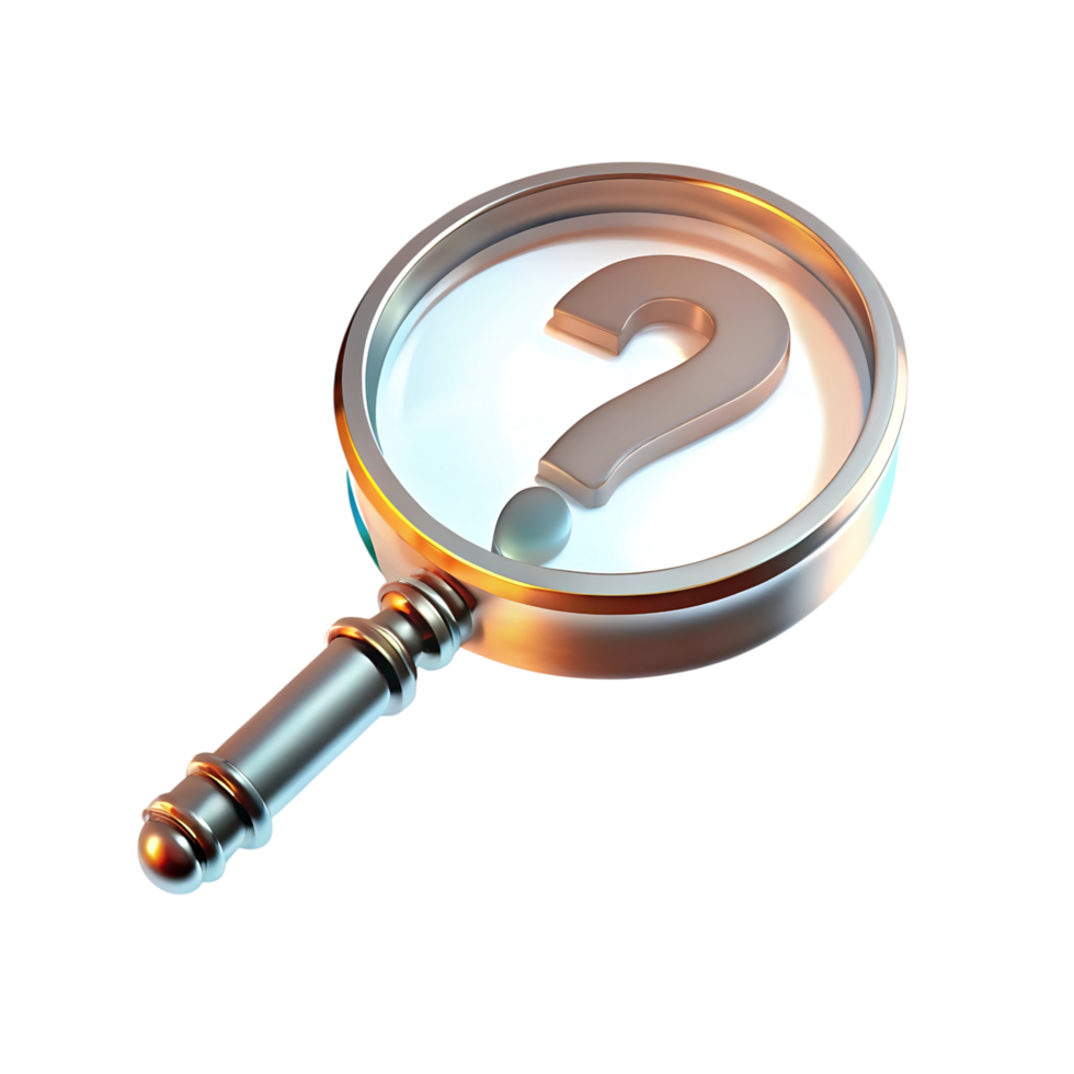 A magnifying glass focusing on a question mark mystery enigma search investigation inquiry solution problem solving puzzle clue riddle png