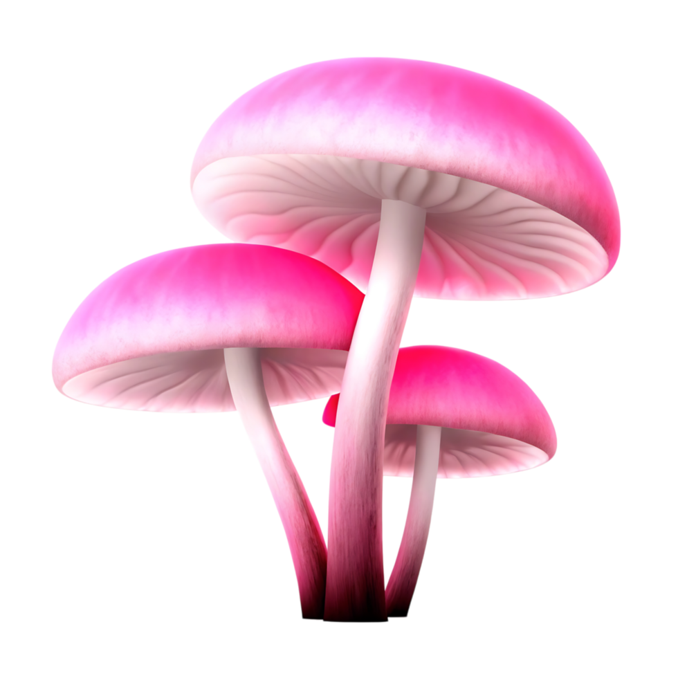 Three pink mushrooms on a black background png