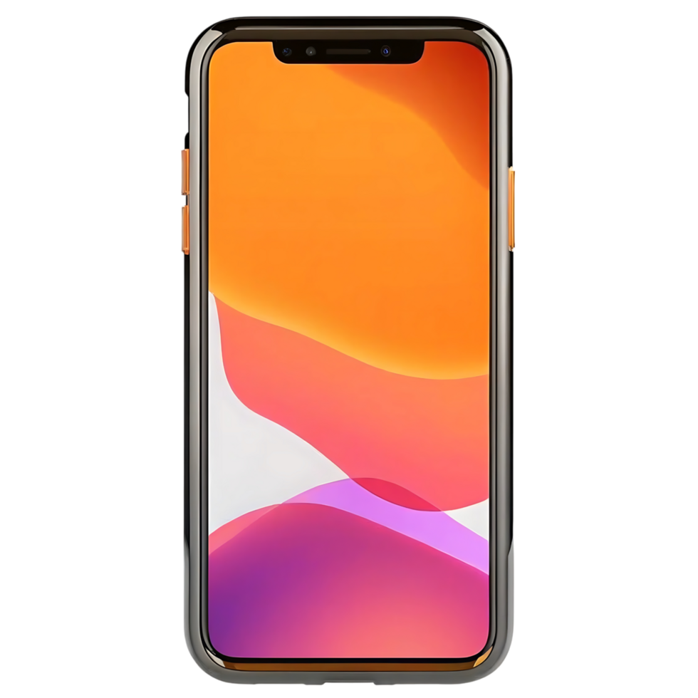 Stunning Orange and Purple Abstract iPhone Wallpaper Displayed on a Sleek Black Phone Case png