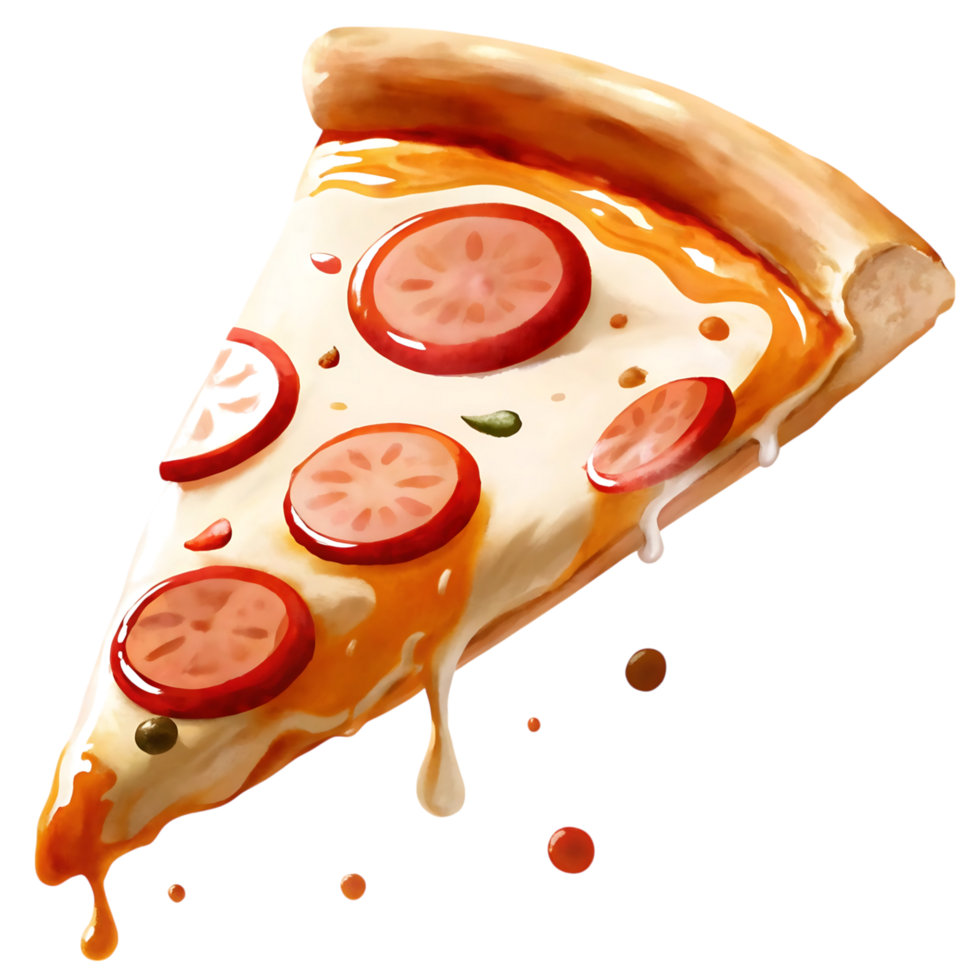 Delicious dripping pizza slice, perfect for foodthemed designs. png