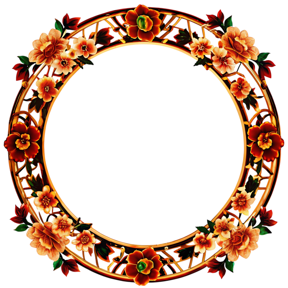 Ornate Floral Circle Frame on transparent Background png