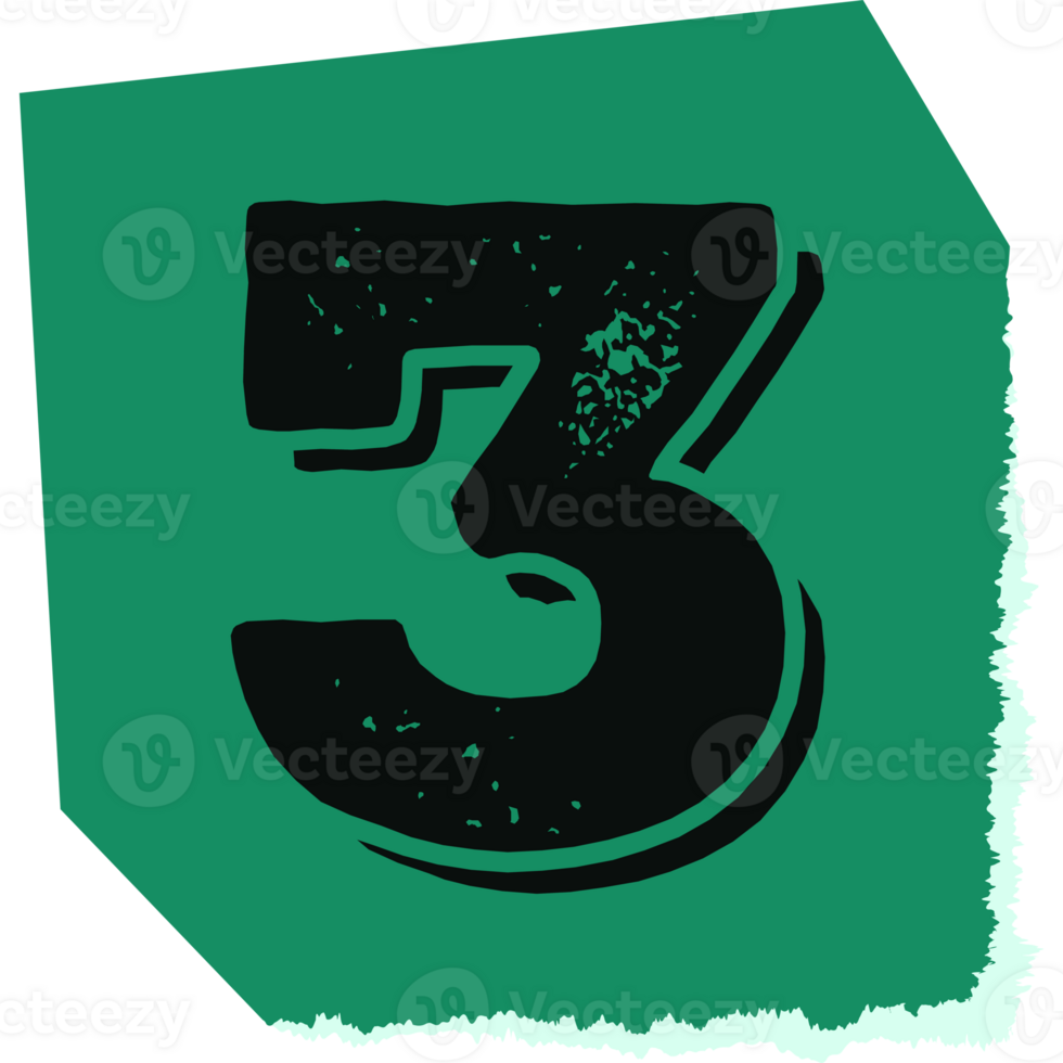 Number 3 modern typography on torn paper png