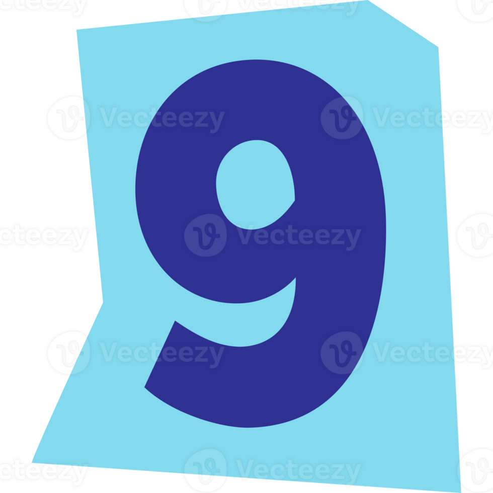 Number 9 modern typography on torn paper png