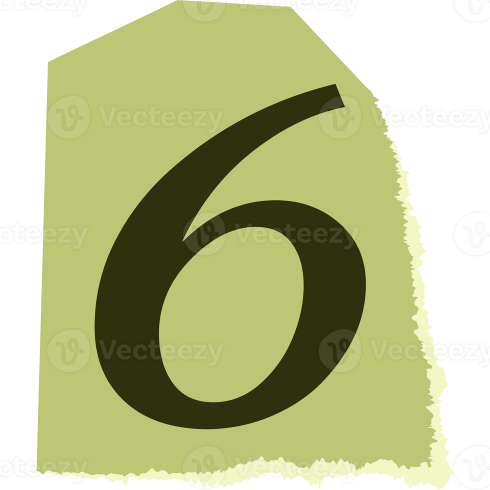 Number 6 modern typography on torn paper png