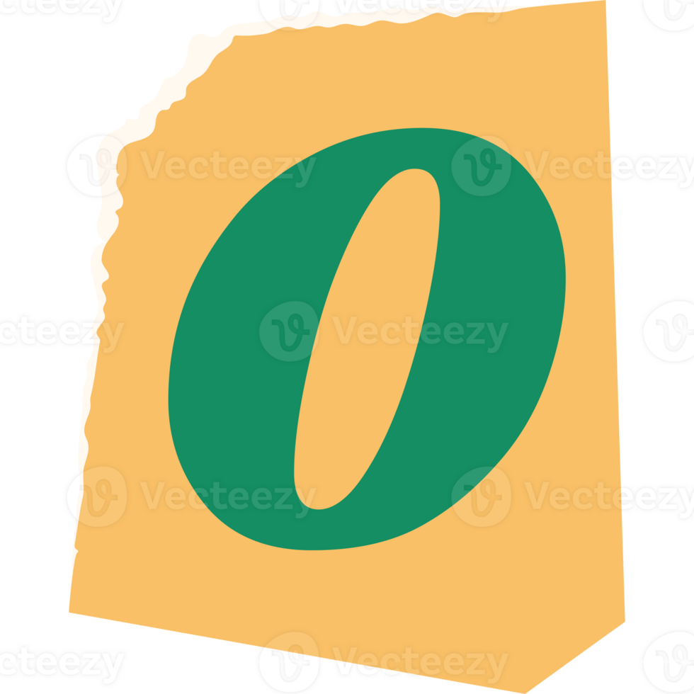 Number 0 modern typography on torn paper png