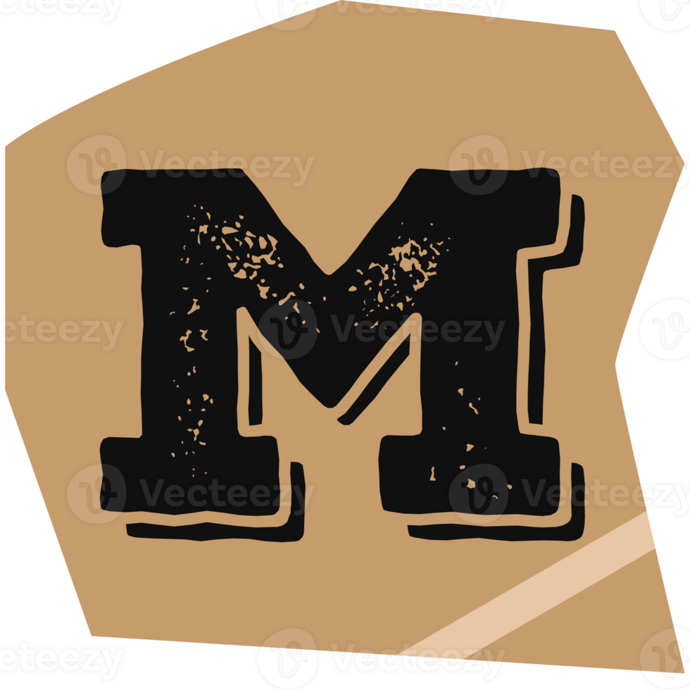 M letter modern typography on torn paper trendy style png