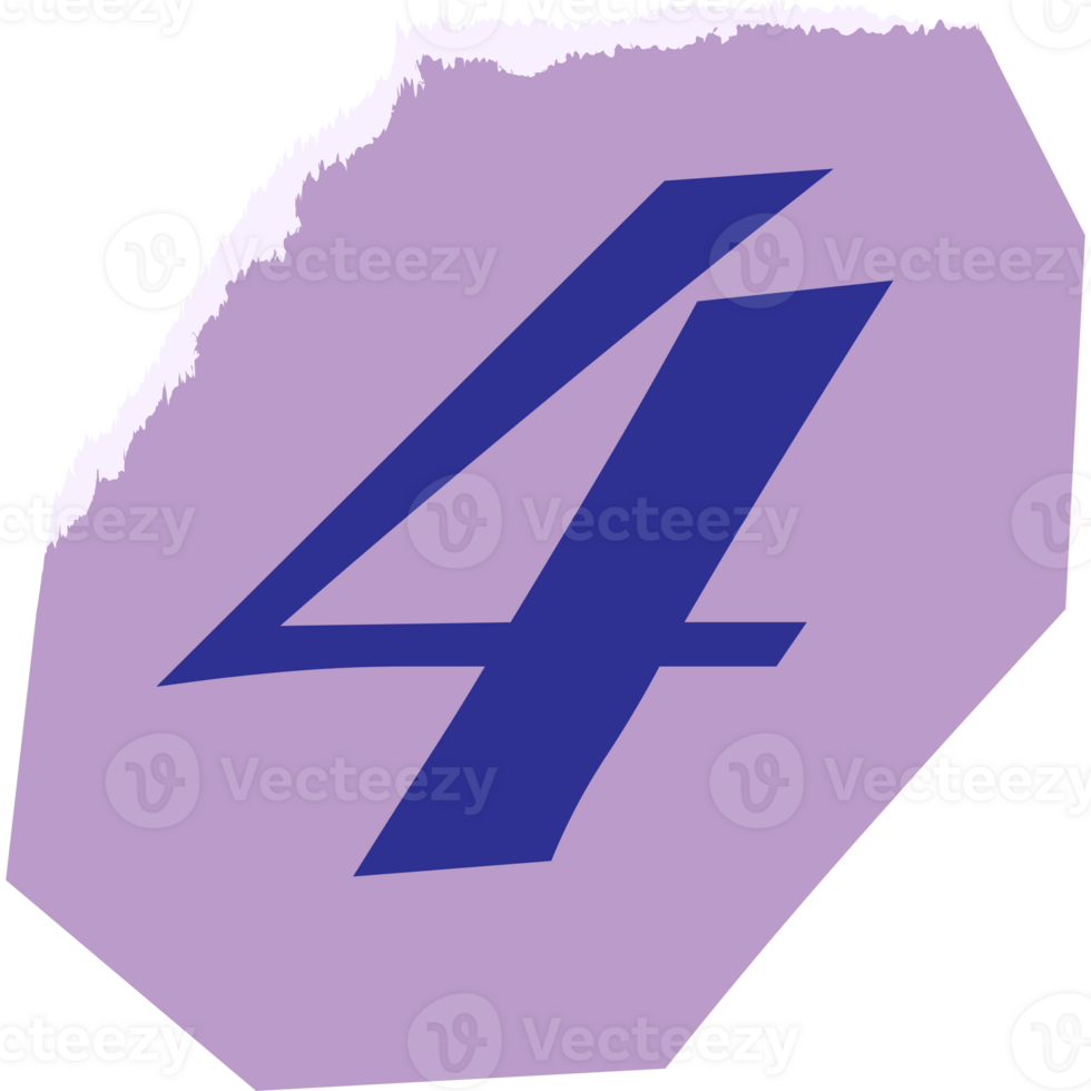 Number 4 modern typography on torn paper png
