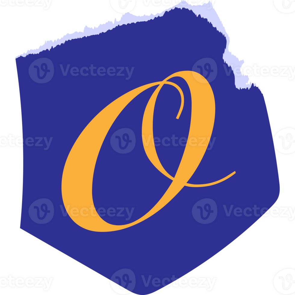 O letter modern typography on torn paper png