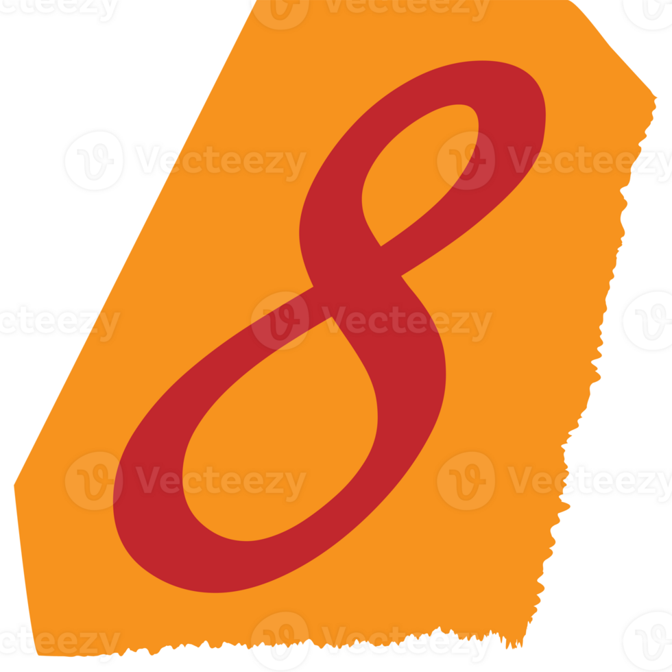 Number 8 modern typography on torn paper png