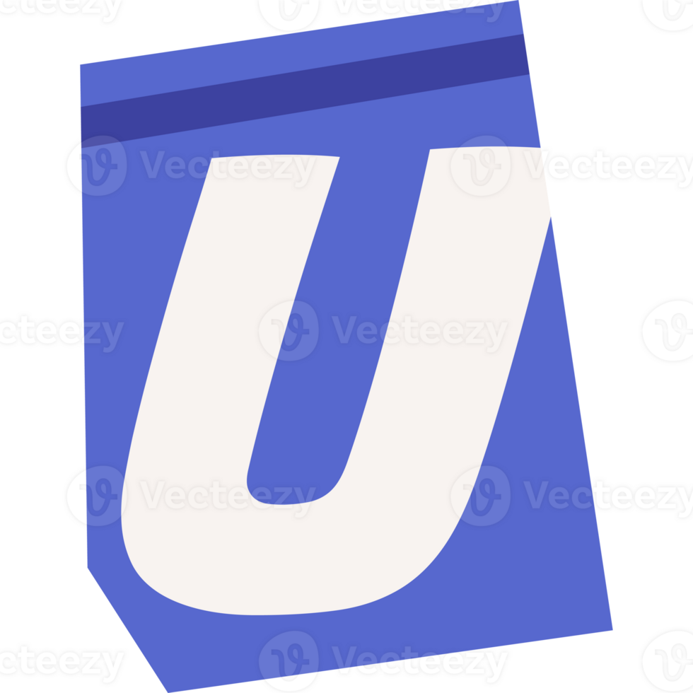 U letter modern typography on torn paper png