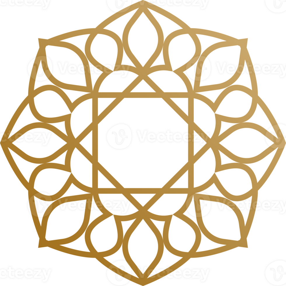 Arabic oriental floral gold line color style isolated png