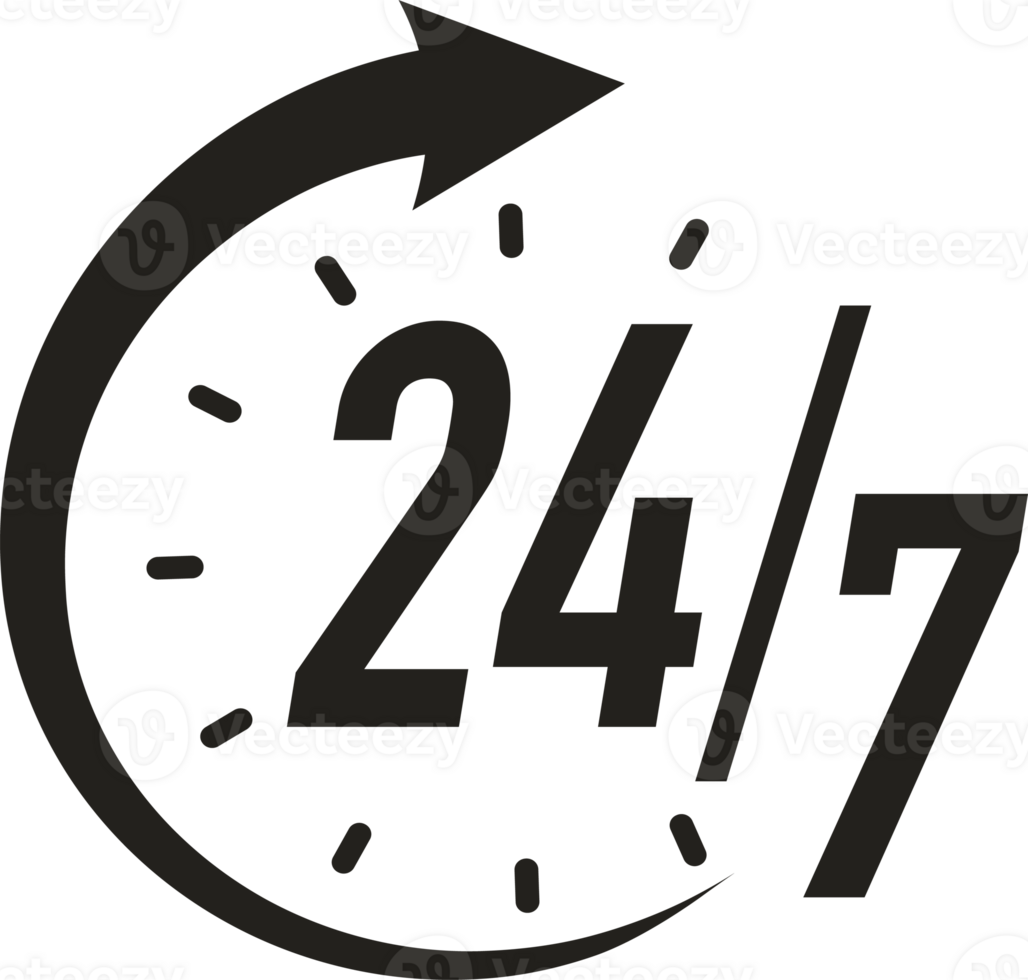 24 hours open sign black color flat style png