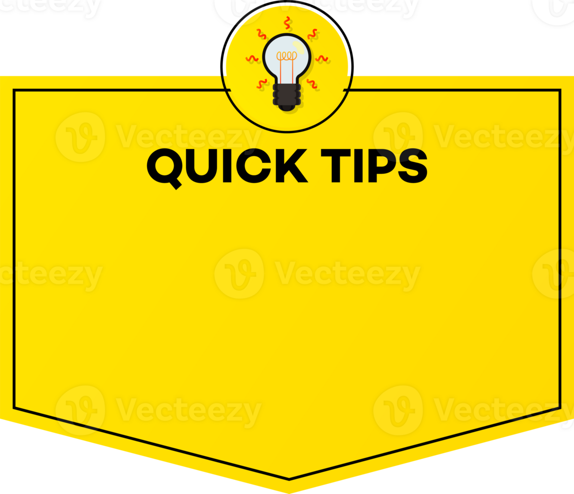 Quick tips banner light bulb modern style yellow color png