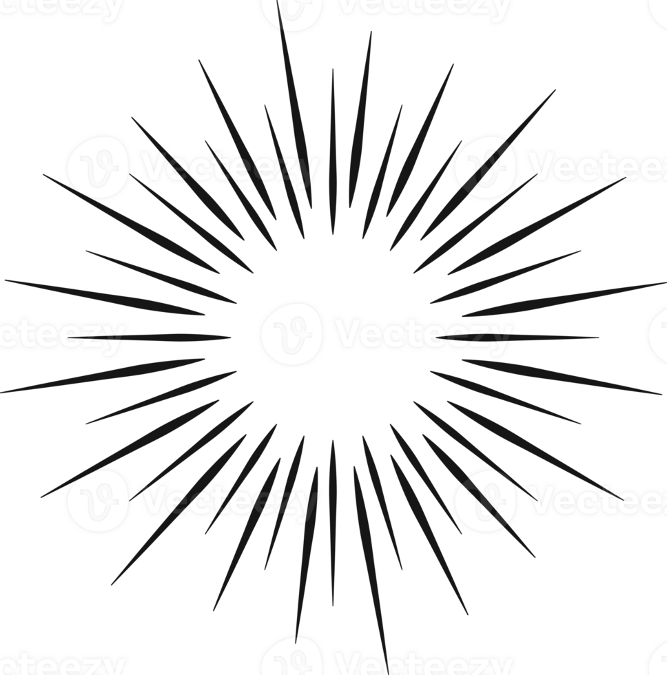 Sunburst black color line flat style firework for decoration png