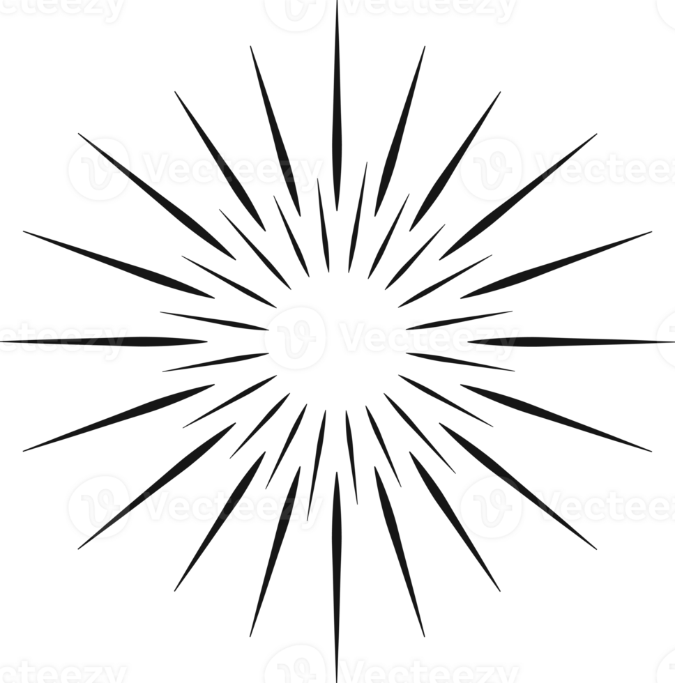 Sunburst black color line flat style isolated for design png