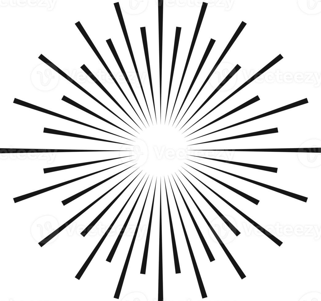 Sunburst black color line flat style isolated for design project png