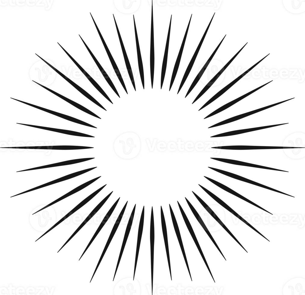 Sunburst black color line flat firework png