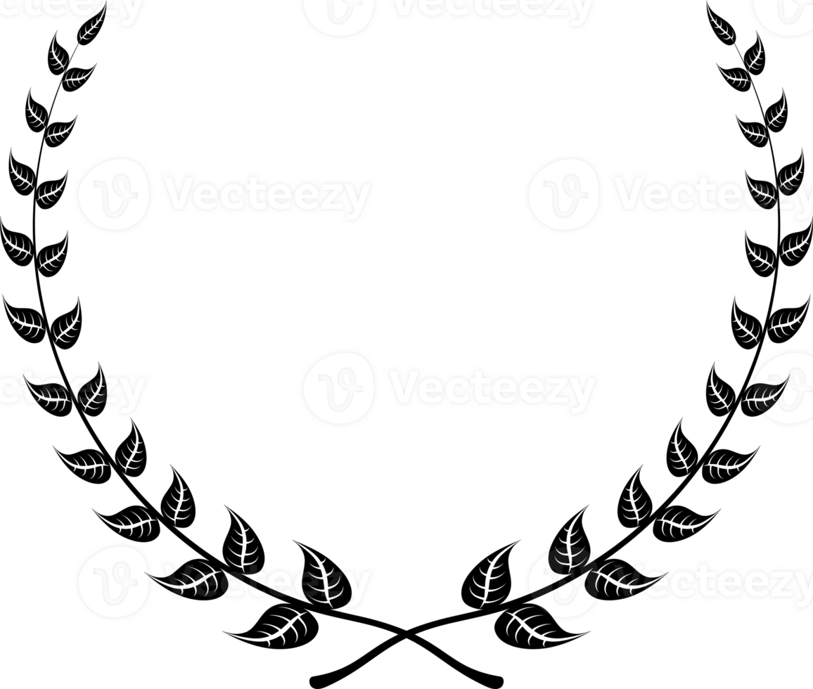 Laurel wreath black color for decoration, banner isolated png