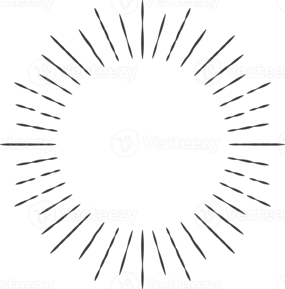 Sunburst black color line flat style isolated firework png