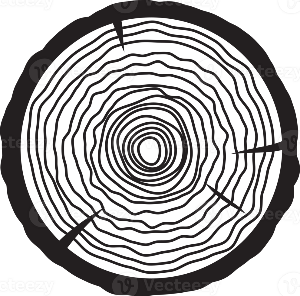 Saw cut tree trunk black color flat style isolated png