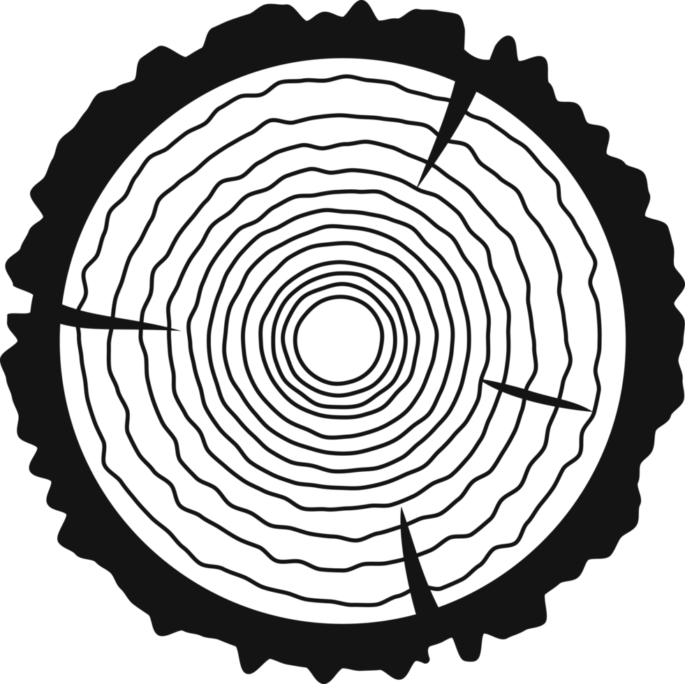 Saw cut tree trunk flat style black isolated png