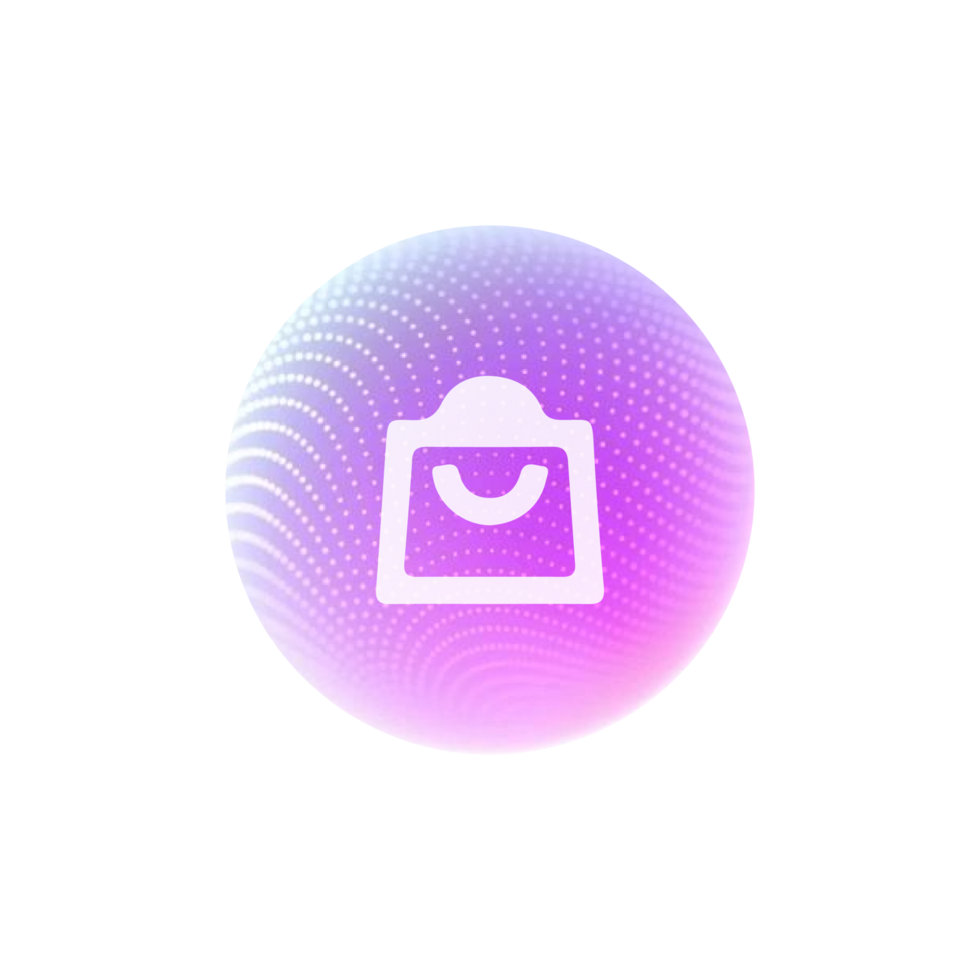 Shop bag icon in a purple and pink button png