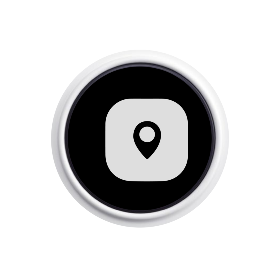 A black and white icon of a map pin on a black background png