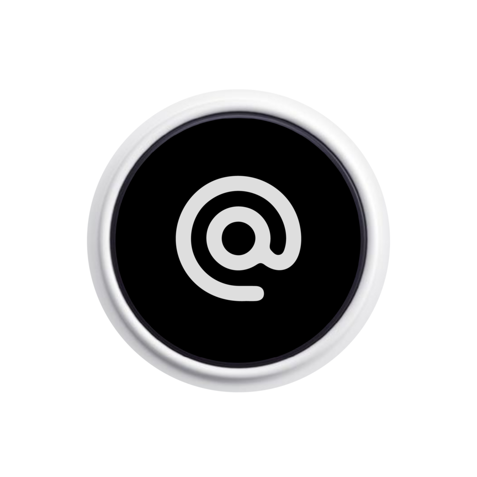 A white and black button with an at sign png