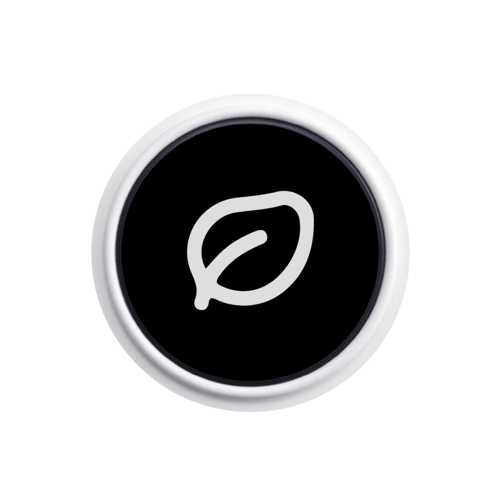 A black and white button with a leaf icon png