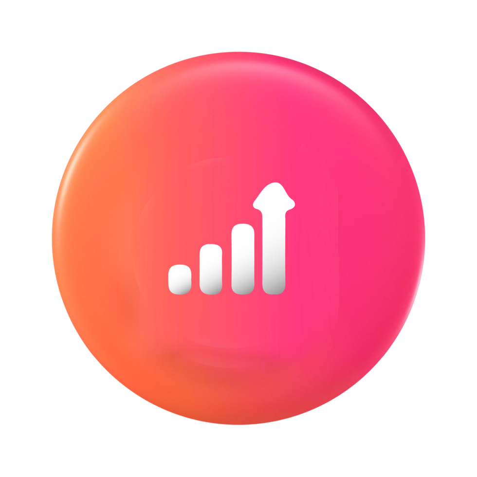 A pink and orange button with a graph on it png