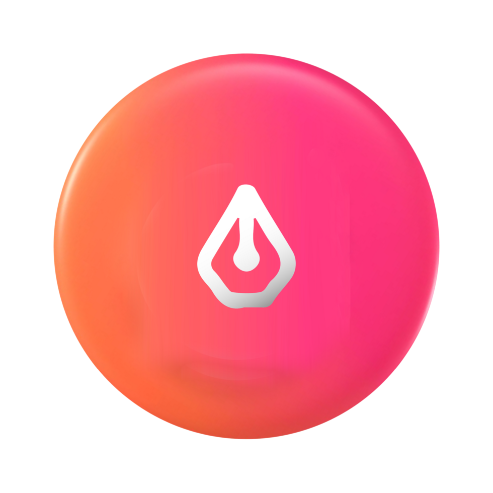 A pink and orange button with a white drop logo png