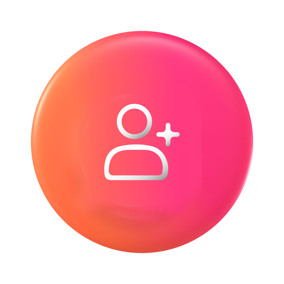 A pink and orange button with a person icon png