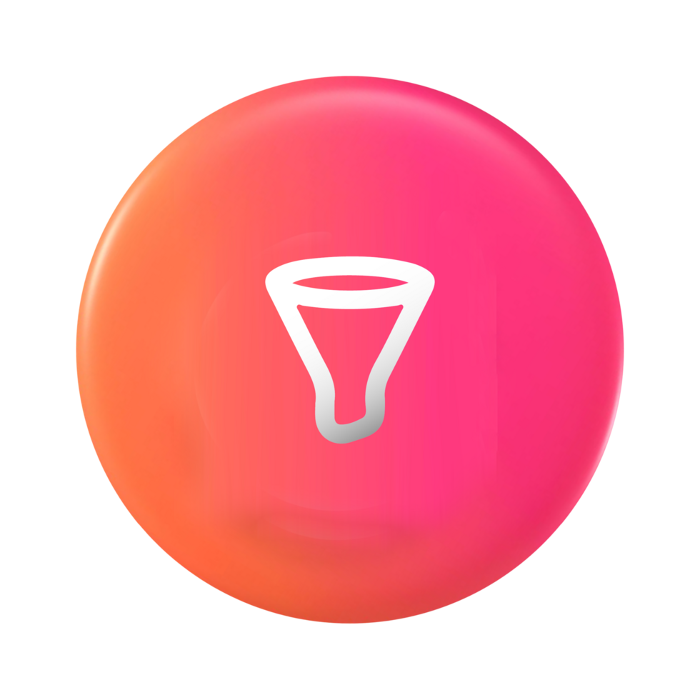 A pink and orange button with a funnel icon png
