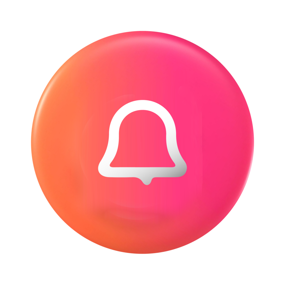 A pink and orange button with a bell icon png